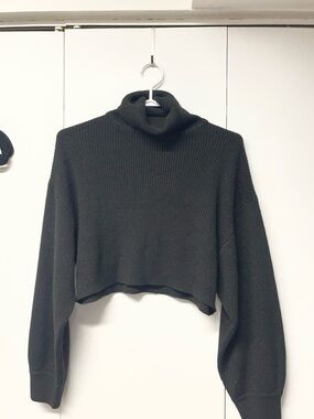 Divided Cropped Turtleneck Sweater - Black